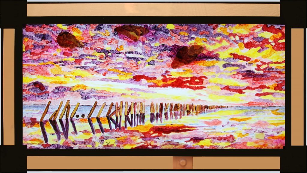 Sunrise sea beach acrylic painting on cotton sunset